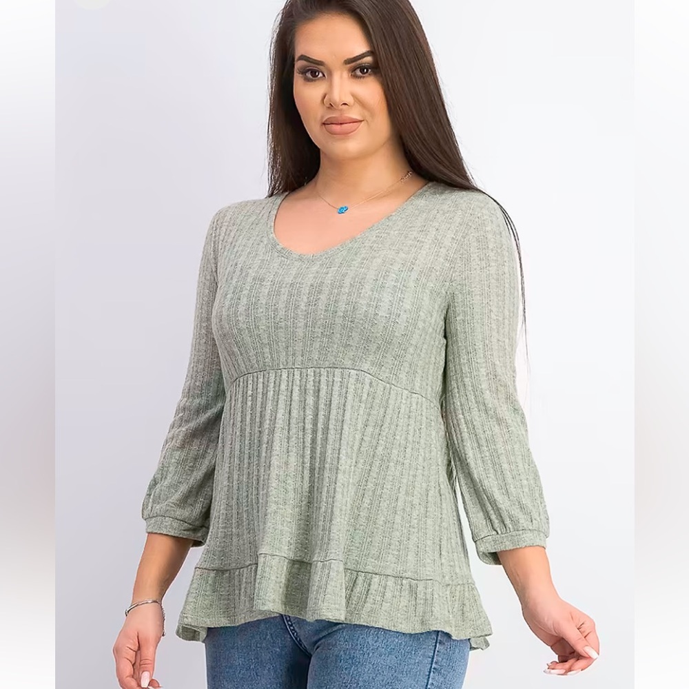 Brina & Em Women’s Jaeger Peplum knit top, green, Small‎